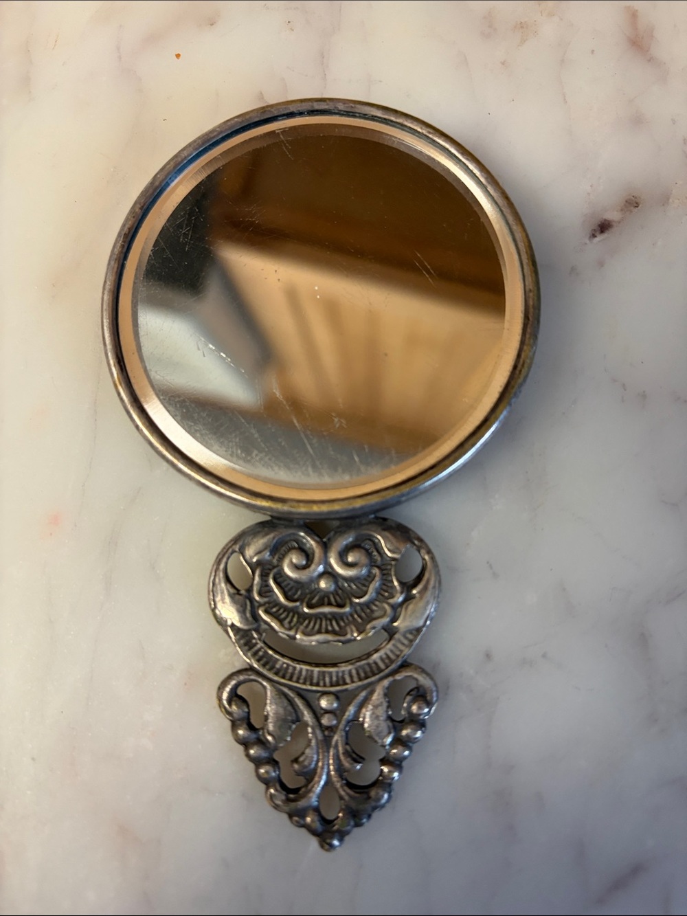 Ornate Silver Hand Mirror - Decorative Home Accent